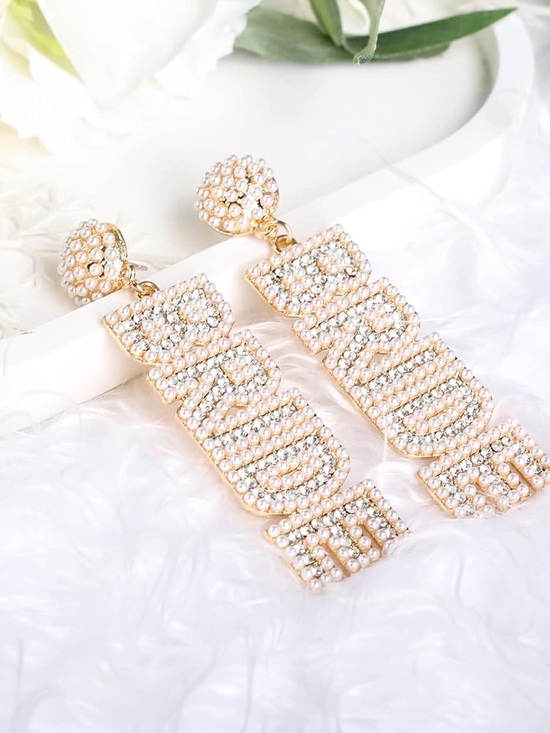 Anthropologie Jewelry - Anthropologie Gold and Pearl 'BRIDE' Crystal Drop Earrings